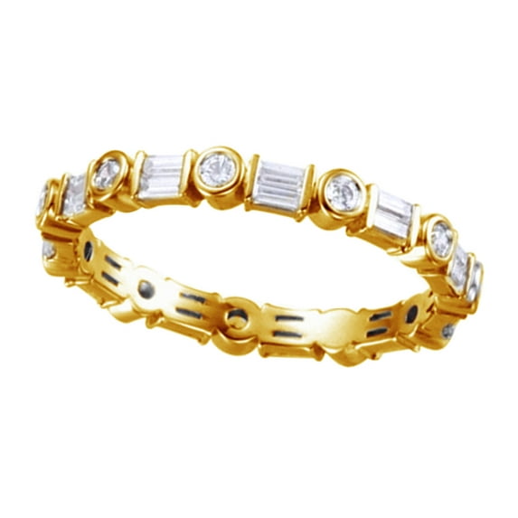 AFFY Round & Baguette White Natural Diamond Eternity Band Ring 14K Solid Yellow Gold (0.62 Ct)