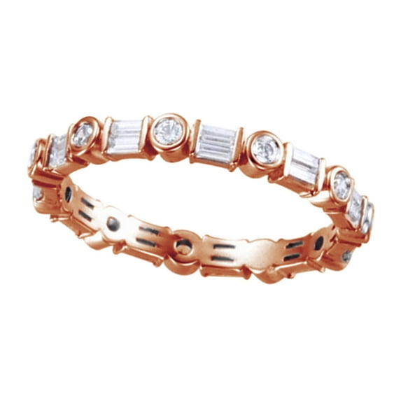 AFFY Round & Baguette White Natural Diamond Eternity Band Ring In 14K Solid Rose Gold (0.62 Ct) By