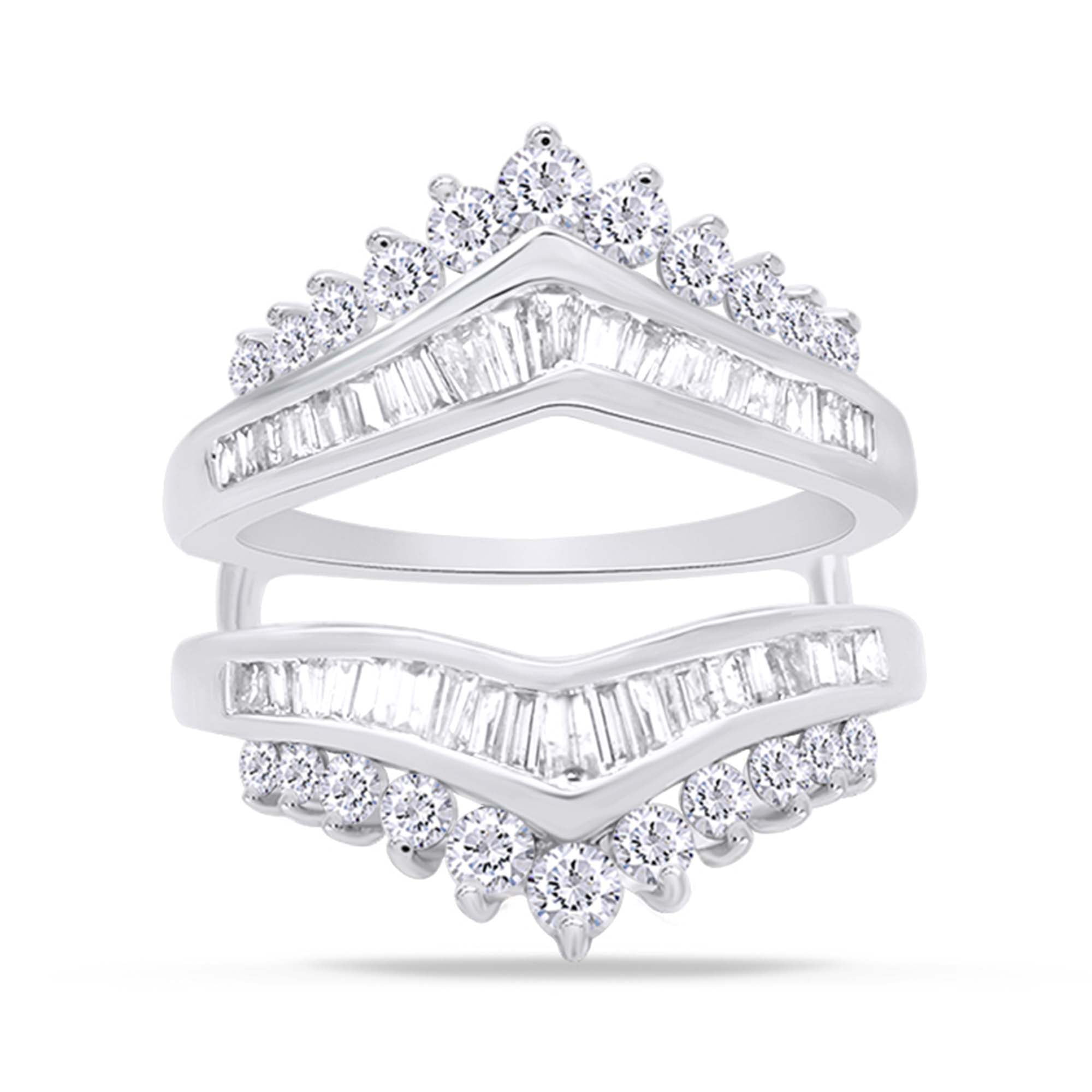 Round Solitaire Baguette Ring Guard AFFY Round Baguette White