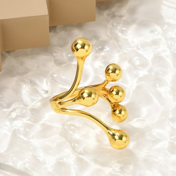 Round Ball Branching 304 Stainless Steel Open Cuff Rings for Women Real 18K golden Plated Inner Diameter: 18mm