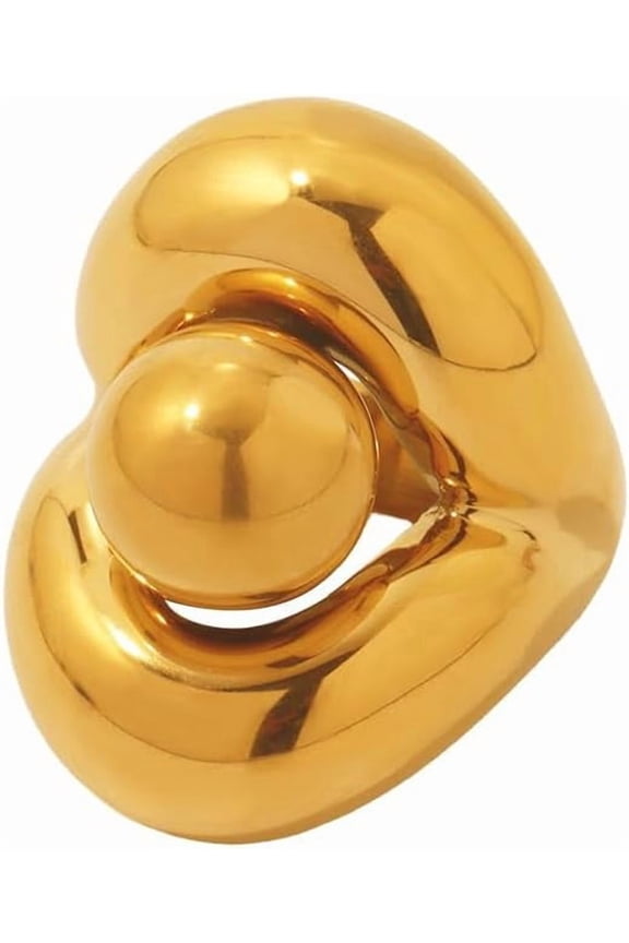 Round Ball Chunky Gold Ring for Women Layered Statement Ring Exaggerated Oval Thick Dome Finger Band Geometric Stackable Rings Comfort Fit