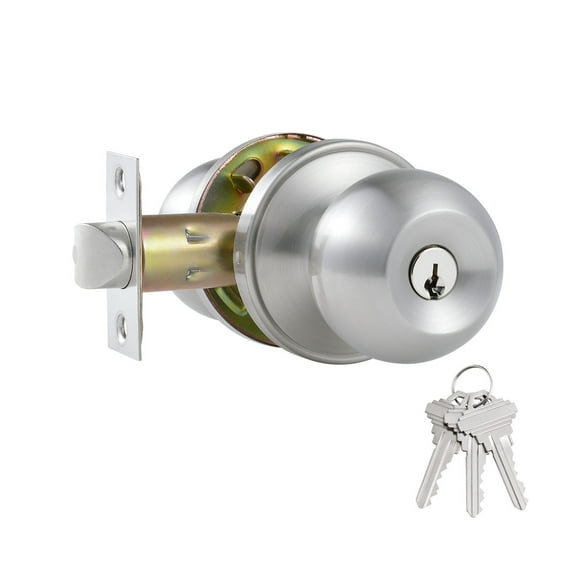 Round Ball Door Knob Lock Handleset,Keyed-alike Entry Function,Exterior Interior Entry Lock with Key,Satin Nickel,Left & Right Handed,1 Pack