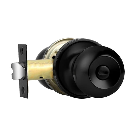 Round Ball Matte Black Privacy Door Knob for Bedroom and Bathroom,Black Interior Door Knob with Lock,1 Pack