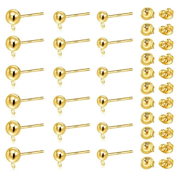 Round Ball Post Earring Studs with 22Pcs Butterfly Earring Backs, Earring Backs Finding Supplies for DIY Jewelry Earring Making 40Pcs 3/4/5MM