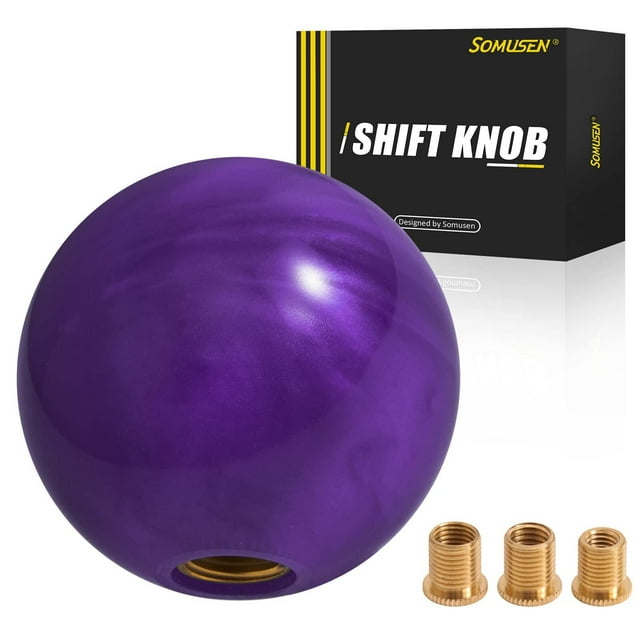 Round Ball Shift Knob Universal Marble Style Gear Shift Knob 5 6 Speed for Manual Automatic Vehicles with Adapters (Purple)