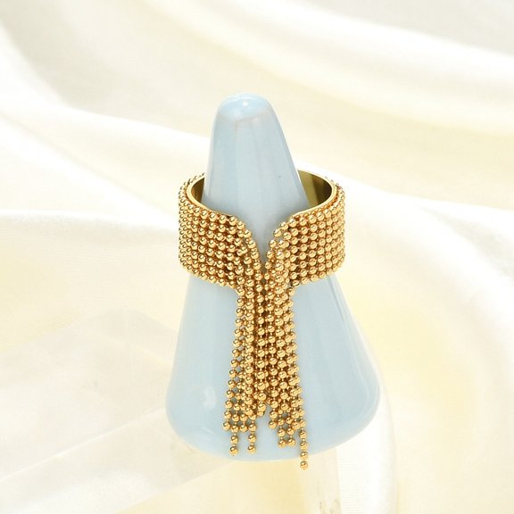 Round Ball Tassel 304 Stainless Steel Cuff Rings for Women Real 18K Gold Plated 10mm Inner Diameter: 19mm