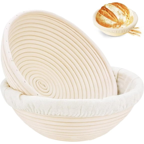 Round Banneton Bread Proofing Basket, Rattan Sourdough Proofing Bowl with Cloth Liner, Dough Rising Baking Supplies for Home Bakers