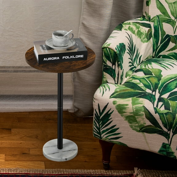 Round Bar Nightstand Coffee Table Office Bedroom Two Piece Set Brown Marble Base