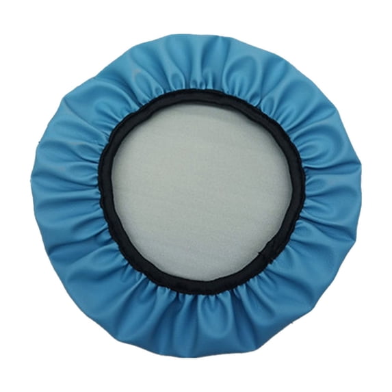 Round Bar Stool Cover, 13.78 in Faux Leather Elastic Seat Slipcover for Chair, Blue