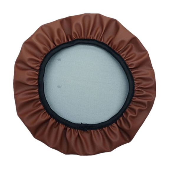 Round Bar Stool Cover, 13.78 in Faux Leather Elastic Seat Slipcover for Chair, Brown