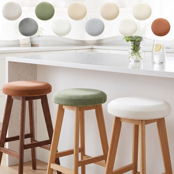 Round Bar Stool Cover Elastic Slipcover for Swivel Rolling Stools, Fits 12-15 Inch Seat, Linen Textured , 1 Pack