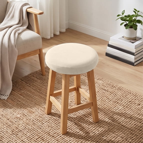 Round Bar Stool Cover Elastic Slipcover for Swivel Rolling Stools, Fits 12-15 Inch Seat, Linen Textured , 1 Pack