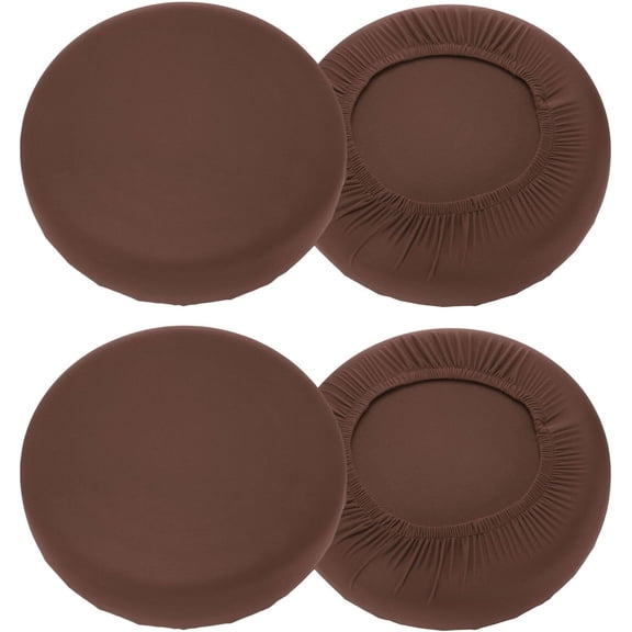Round Bar Stool Covers 4 Pack, 16-18 Inch Washable and Dustproof Slipcovers with Elastic for Kitchen, Living Room, and Bar Decor in Dark Brown