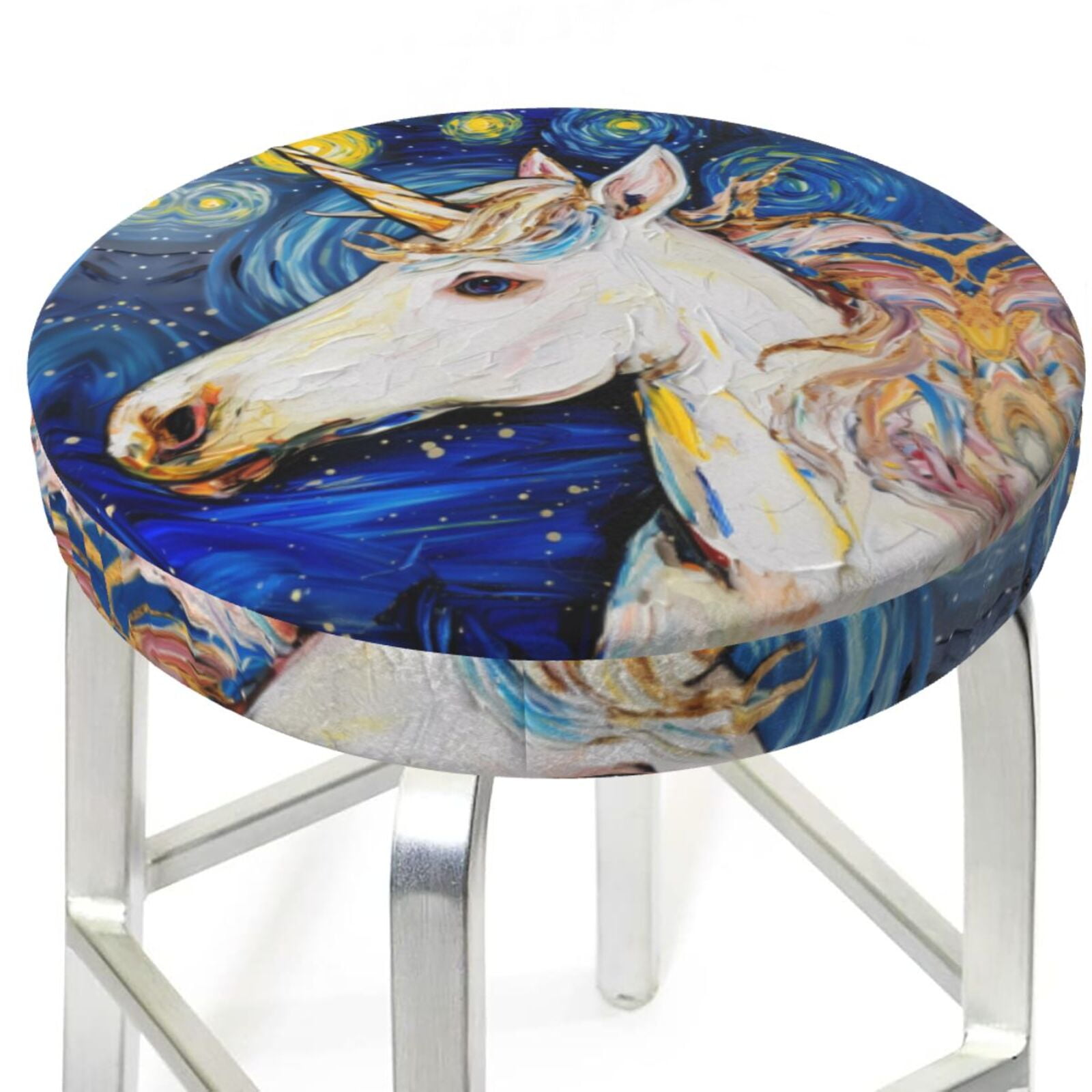 Round Bar Stool Covers Starry White Horse Soft Velvet Bar Stool Seat ...