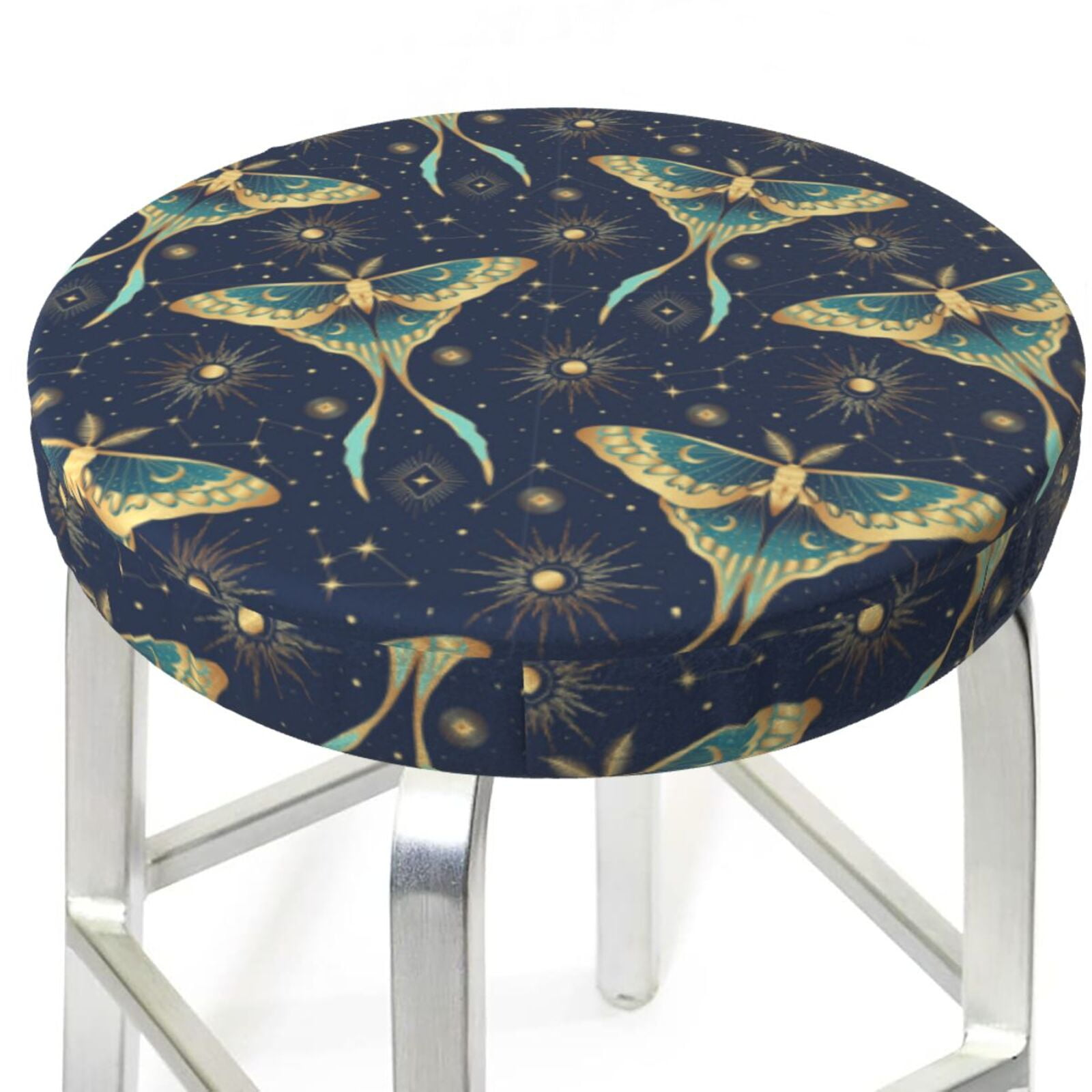Round Bar Stool Covers starry sky Night butterfly Soft Velvet Bar Stool ...