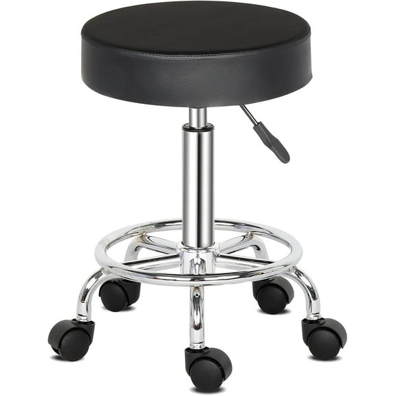 Round Bar Stool with Lines Rotation Counter Adjustable Height, Modern Bar Stools 360° Swivel PU Leather Armless Bar Chair for Kitchen Dining Living Bistro Spa, (Black, Round)