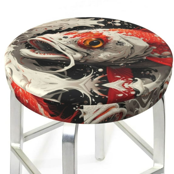 Round Bar Stool Seat Covers, Abstract Red Koi Fish Art Elastic Round Chair Cover Stool Seat Slipcover Bar Stool Cushions Round Pad for 12-14 inch