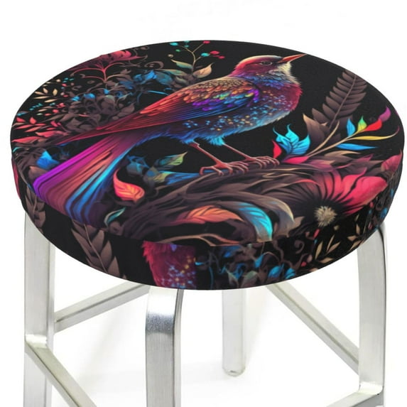 Round Bar Stool Seat Covers, Artistic Colorful Bird Elastic Round Chair Cover Stool Seat Slipcover Bar Stool Cushions Round Pad for 12-14 inch