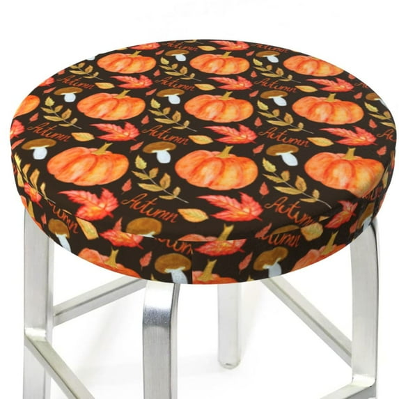 Round Bar Stool Seat Covers, Autumn Pumpkin Elastic Round Chair Cover Stool Seat Slipcover Bar Stool Cushions Round Pad for 12-14 inch