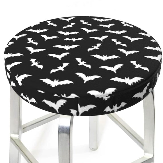Round Bar Stool Seat Covers, Bat halloween doodle black cool Elastic Round Chair Cover Stool Seat Slipcover Bar Stool Cushions Round Pad for 12-14 inch