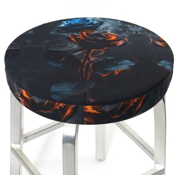 Round Bar Stool Seat Covers, Blue and Red Roses Artwork Elastic Round Chair Cover Stool Seat Slipcover Bar Stool Cushions Round Pad for 12-14 inch