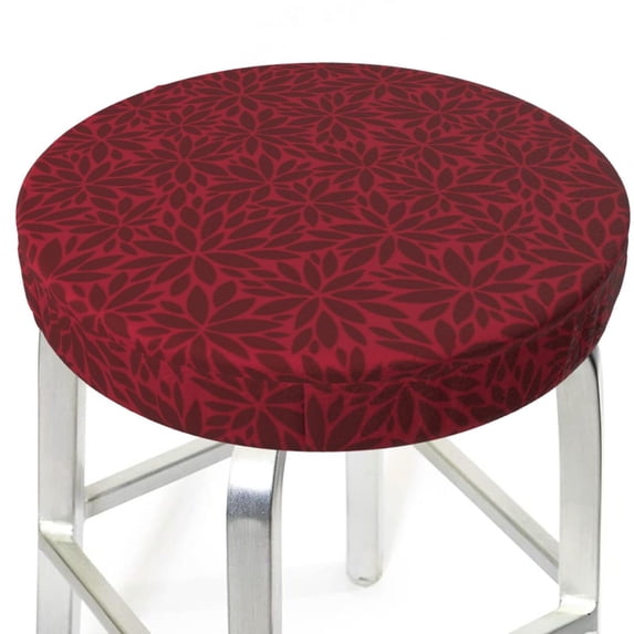Round Bar Stool Seat Covers, Burgundy Floral Elastic Round Chair Cover Stool Seat Slipcover Bar Stool Cushions Round Pad for 12-14 inch