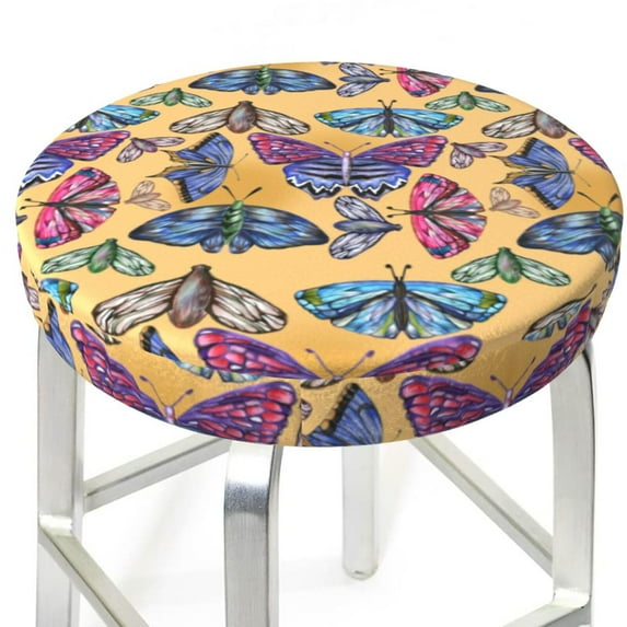 Round Bar Stool Seat Covers, Butterfly 3 Elastic Round Chair Cover Stool Seat Slipcover Bar Stool Cushions Round Pad for 12-14 inch