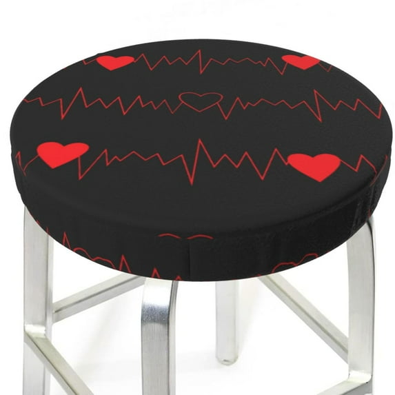 Round Bar Stool Seat Covers, Cardiogram and Heart Elastic Round Chair Cover Stool Seat Slipcover Bar Stool Cushions Round Pad for 12-14 inch