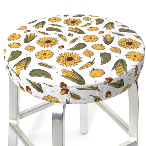 Round Bar Stool Seat Covers, Cartoon Corn Pumpkin Sunflower Elastic Round Chair Cover Stool Seat Slipcover Bar Stool Cushions Round Pad for 12-14 inch