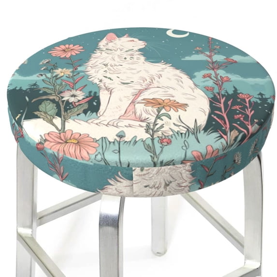 Round Bar Stool Seat Covers, Celestial Cat And Flowers Elastic Round Chair Cover Stool Seat Slipcover Bar Stool Cushions Round Pad for 12-14 inch