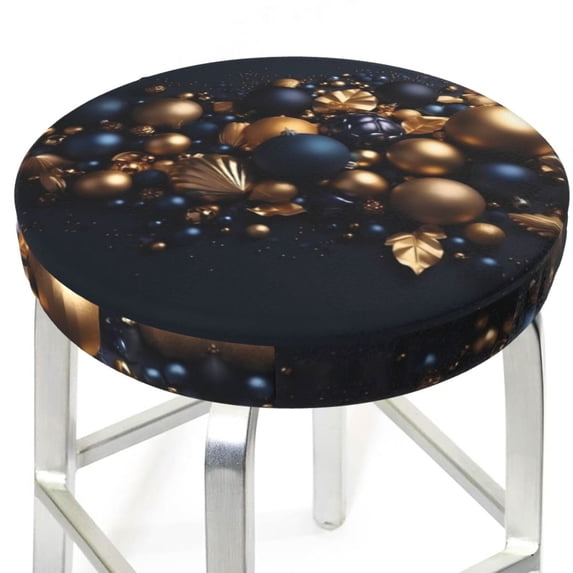 Round Bar Stool Seat Covers, Elegant Golden Blue Ornaments Elastic Round Chair Cover Stool Seat Slipcover Bar Stool Cushions Round Pad for 12-14 inch