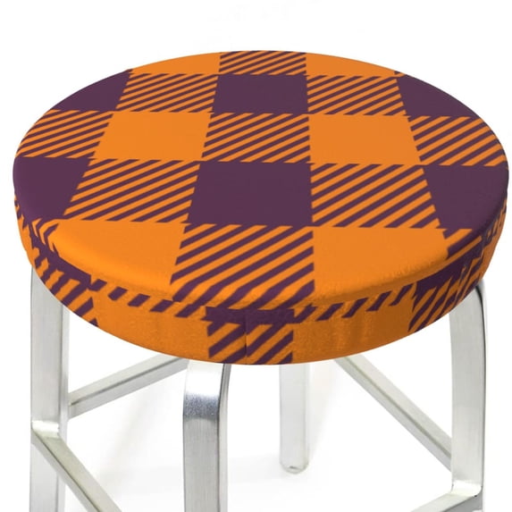 Round Bar Stool Seat Covers, Fall Buffalo Plaid Elastic Round Chair Cover Stool Seat Slipcover Bar Stool Cushions Round Pad for 12-14 inch