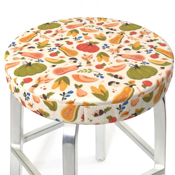 Round Bar Stool Seat Covers, Fall Pumpkin Elastic Round Chair Cover Stool Seat Slipcover Bar Stool Cushions Round Pad for 12-14 inch