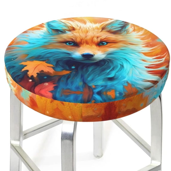 Round Bar Stool Seat Covers, Fiery Red Maple Leaf Fox Elastic Round Chair Cover Stool Seat Slipcover Bar Stool Cushions Round Pad for 12-14 inch