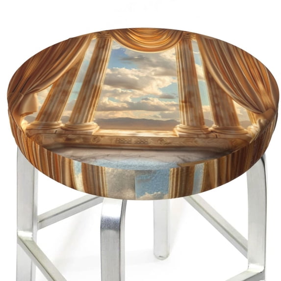 Round Bar Stool Seat Covers, Golden Drapes Pillars Clouds Elastic Round Chair Cover Stool Seat Slipcover Bar Stool Cushions Round Pad for 12-14 inch