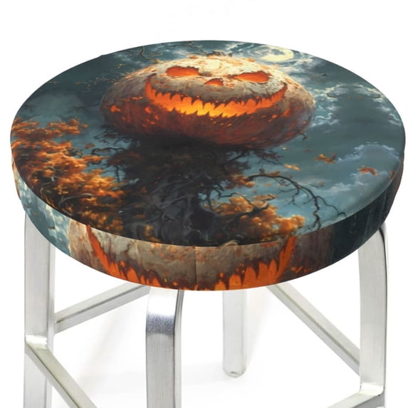 Round Bar Stool Seat Covers, Halloween Pumpkin Monster Elastic Round Chair Cover Stool Seat Slipcover Bar Stool Cushions Round Pad for 12-14 inch