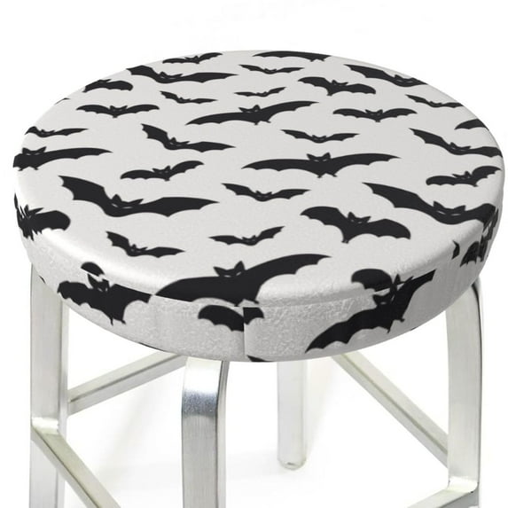 Round Bar Stool Seat Covers, Halloween bats grey cool print Elastic Round Chair Cover Stool Seat Slipcover Bar Stool Cushions Round Pad for 12-14 inch
