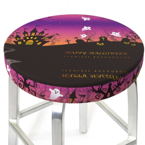 Round Bar Stool Seat Covers, Happy halloween cartoon ghost Elastic Round Chair Cover Stool Seat Slipcover Bar Stool Cushions Round Pad for 12-14 inch