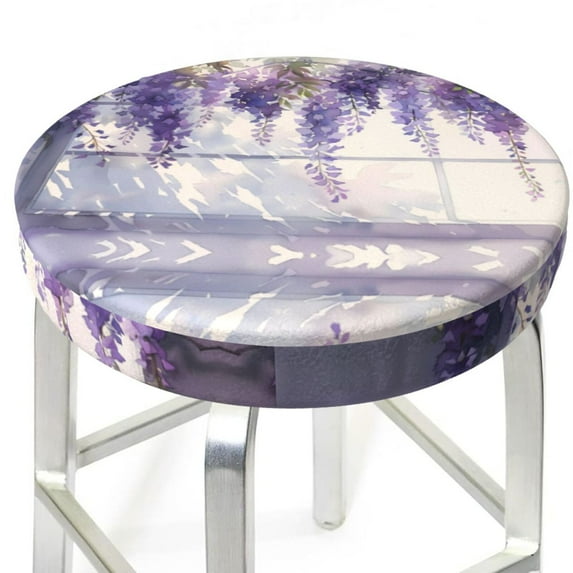 Round Bar Stool Seat Covers, Lavender Blooms Window Elastic Round Chair Cover Stool Seat Slipcover Bar Stool Cushions Round Pad for 12-14 inch
