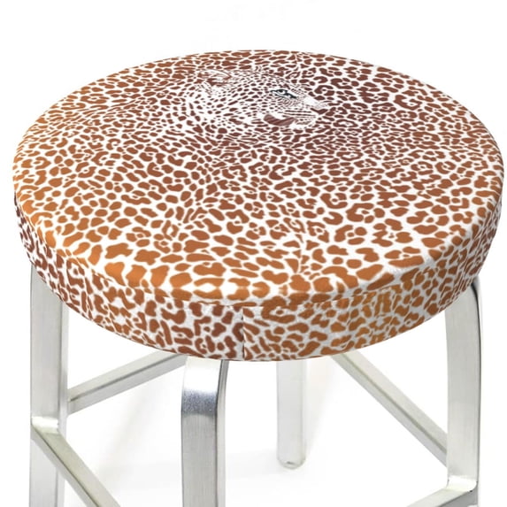 Round Bar Stool Seat Covers, Leopard Brown Elastic Round Chair Cover Stool Seat Slipcover Bar Stool Cushions Round Pad for 12-14 inch