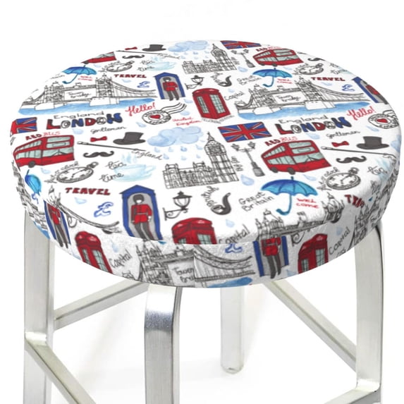 Round Bar Stool Seat Covers, London Landmark2 Elastic Round Chair Cover Stool Seat Slipcover Bar Stool Cushions Round Pad for 12-14 inch