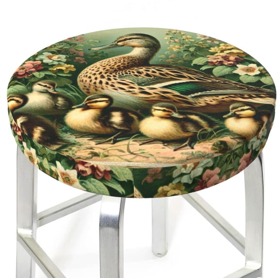 Round Bar Stool Seat Covers, Mallard Duck And Flowers Elastic Round Chair Cover Stool Seat Slipcover Bar Stool Cushions Round Pad for 12-14 inch