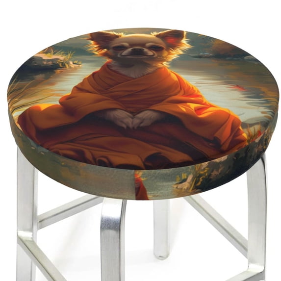 Round Bar Stool Seat Covers, Maple Leaf Meditating Chihuahua Elastic Round Chair Cover Stool Seat Slipcover Bar Stool Cushions Round Pad for 12-14 inch