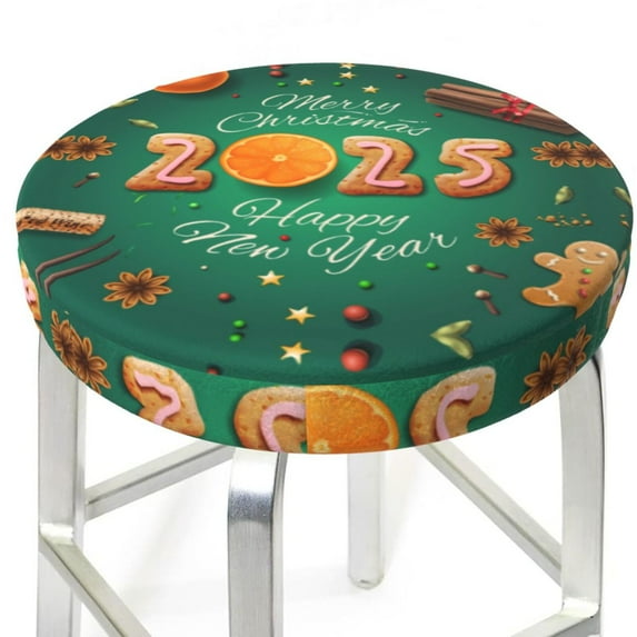 Round Bar Stool Seat Covers, Merry Christmas 2025 Elastic Round Chair Cover Stool Seat Slipcover Bar Stool Cushions Round Pad for 12-14 inch