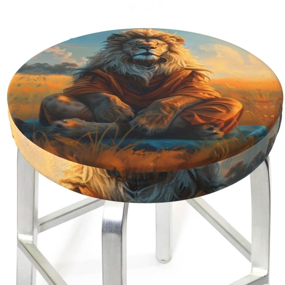 Round Bar Stool Seat Covers, Prairie Meditating Lion Elastic Round Chair Cover Stool Seat Slipcover Bar Stool Cushions Round Pad for 12-14 inch