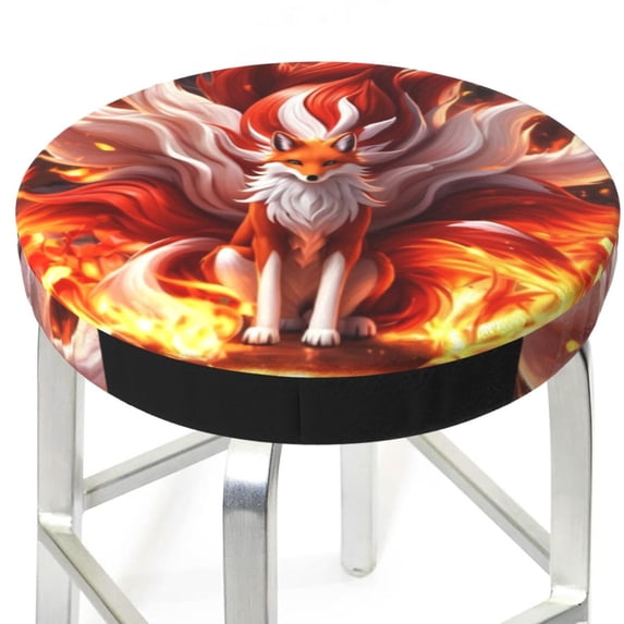 Round Bar Stool Seat Covers, Red Leaf Flame Fox Elastic Round Chair Cover Stool Seat Slipcover Bar Stool Cushions Round Pad for 12-14 inch