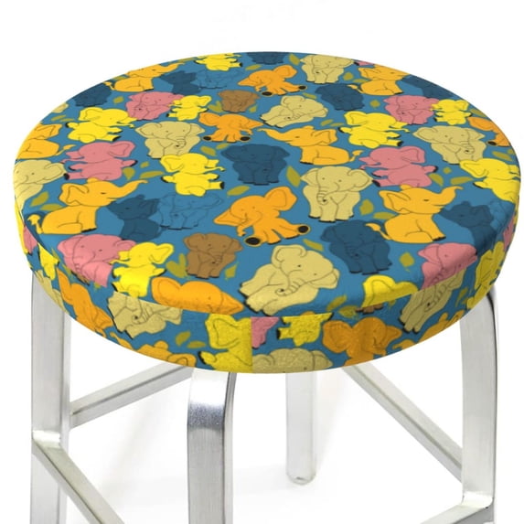 Round Bar Stool Seat Covers, Retro Boho Elephants Elastic Round Chair Cover Stool Seat Slipcover Bar Stool Cushions Round Pad for 12-14 inch