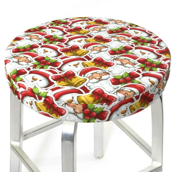 Round Bar Stool Seat Covers, Santa Claus bells Snowman Elastic Round Chair Cover Stool Seat Slipcover Bar Stool Cushions Round Pad for 12-14 inch