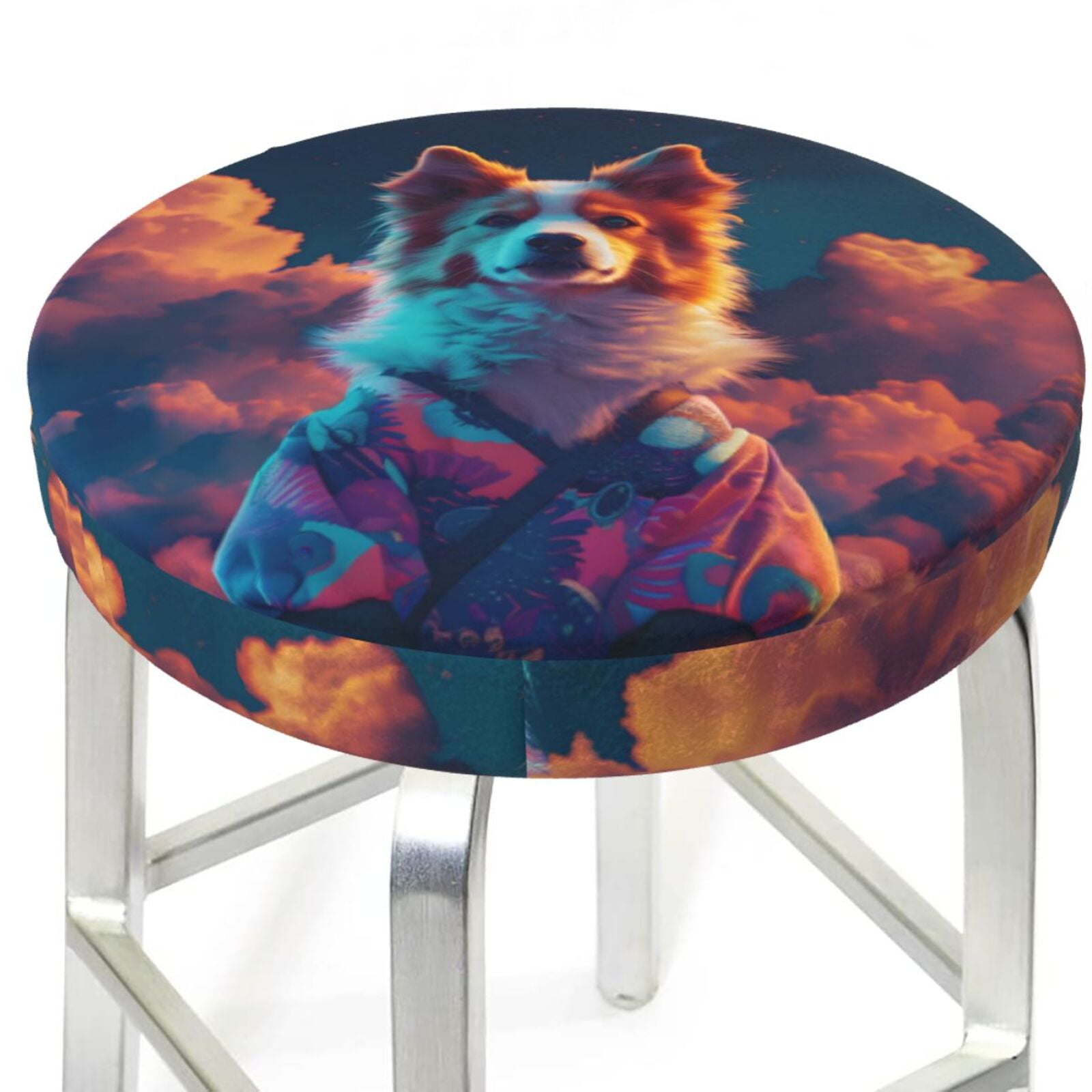 Round Bar Stool Seat Covers, Starry Sky White Cloud Puppy Elastic Round ...