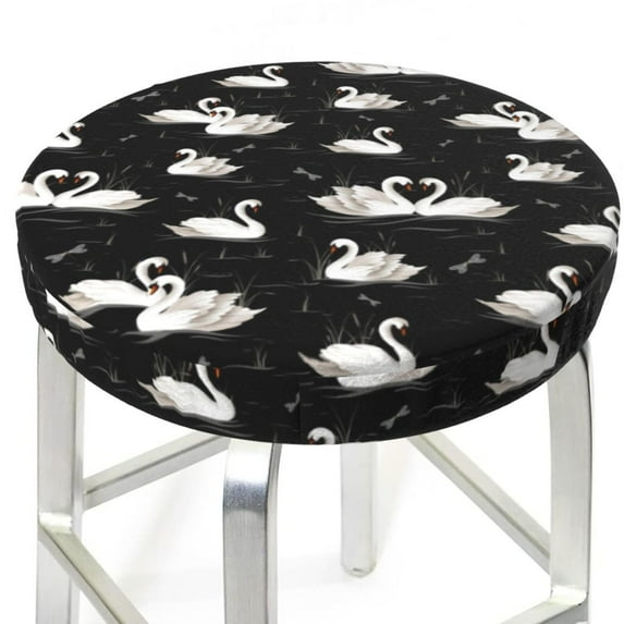 Round Bar Stool Seat Covers, Swan And Dragonflies Elastic Round Chair Cover Stool Seat Slipcover Bar Stool Cushions Round Pad for 12-14 inch